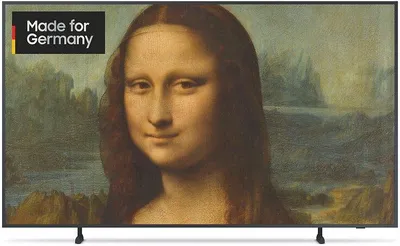A television displaying the Mona Lisa painting with a "Made for Germany" overlay.