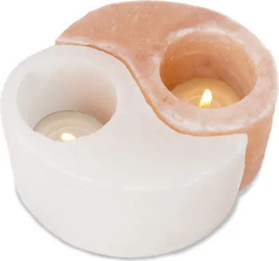 Produktbild von Salzkerzenständer Yin-Yang 2er Set für Teelichter, Weiß Rosa, je ca. 10 x 6 cm