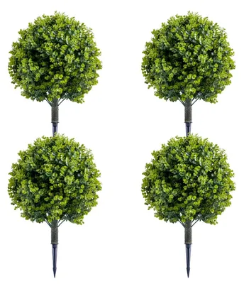 Immagine prodotto di Albero topiario artificiale - Eucalipto e cedro in plastica - Con picchetti da terra - Set B da 4 pezzi - Per giardino e vialetto - Verde