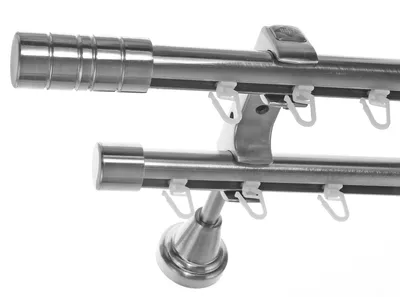 Produktbild von Innenlauf Edelstahl Look Gardinenstange 20mm Wandträger 2-läufig Zylinder H60 E34E30 II