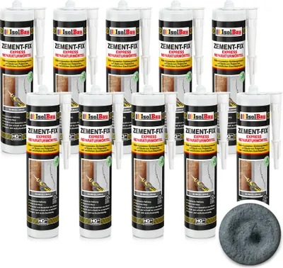Produktbild von Isolbau Zement-Fix 10 x 300 ml Dunkelgrau Express Reperaturmörtel - Dichtungsmasse für Fugen & Risse im Innen- & Außenbereich, Kartusche
