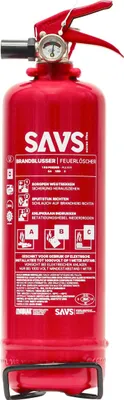 Produktbild von SAVS® Feuerlöscher Pulver 1 kg - 8A 55B C - Mit Halterung - Auch für Auto, Boot, Wohnwagen oder Wohnmobil - Pulverlöscher