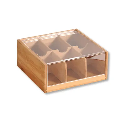 Produktbild von KESPER Tee-Box mit Sichtklappe, Bambus 6 Fächer, 5890313, 22 x 21 x 9,5 cm, Teebox mit Kunststoff-Sichtfenster