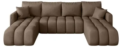 Image de Canapé d’angle GARDA U marron velours Monolith 9 - fonction couchage, coffre de rangement pour la literie