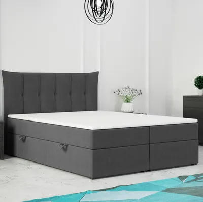 Produktbild von Boxspringbett PADUA PLUS mit Bettkasten und Fußteil 180 x 200 cm Visco-Schaum-Topper Webstoff Grau Anthrazit Bett Bettkasten