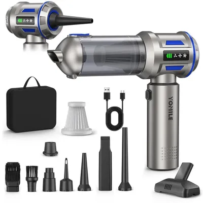 Obrázok produktu pre Ručný vysávač, akumulátorový, 27000 Pa, 150 W, bezdrôtový, 4-v-1, funkcia vysávania a fúkania, 9 príslušenstiev, umývateľný filter, LED displej, 9000 mAh