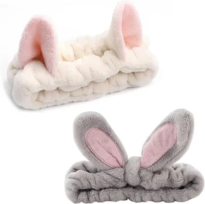 Produktbild von Kosmetisches Stirnband für Damen zum Schminken – elastisches Haarband aus Korallenfleece zum Gesichtwaschen, für Wellness, Yoga und Sport, Grau