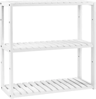 Produktbild von Songmics Badregal Bambus 3 Ablagen Wandmontage Weiss