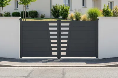 Produktbild von Schwingtor 3 m CERVINA H. 140 cm graues Aluminium + 2 EIFEL Pfosten 20 x 20 cm H. 166 cm