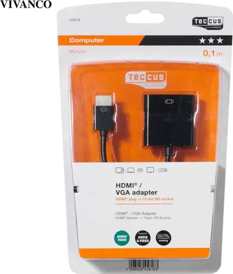 Produktbild von VIVanco™Hochwertiges HDMI auf VGA Adapter, Wandelt ein digitales HDMI-Signal in ein analoges VGA-Signal, 0,1m