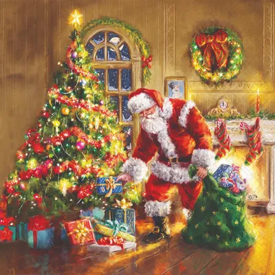 Produktbild von 20 Servietten Gifts under Christmas Tree - Santa bringt seine Geschenke 33x33cm