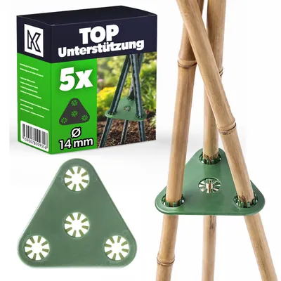 Produktbild von KADAX Dreieckiger Verbinder für Pflanzstäbe, 5er Set, Stabverbinder mit 4 Öffnungen (Ø 14 mm) zum Aufbau einer stabilen Rankhilfe für Tomaten, Bohnen & Erbsen
