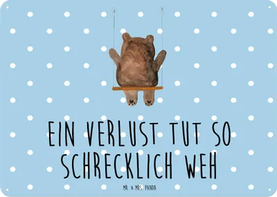 Produktbild von Mr. & Mrs. Panda Schild Bär Schaukel DIN A3 - Blau Pastell - Geschenk, Blechschild, wandtafel, Teddy, Türschild, tafel, Wandbild