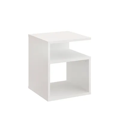 Produktbild von KOMTO Nachttisch Weiß – Nachtschrank, Beistelltisch mit 2 offene Fächer, Nachtischschrank für Schlafzimmer, Wohnzimmer | Bedside Table KABA