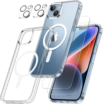 Produktbild von Hülle für iPhone 15 und 2 gehärtete Displayschutzfolien und 2 Kameraschutzfolien – integrierter Magnetring Phonillico®