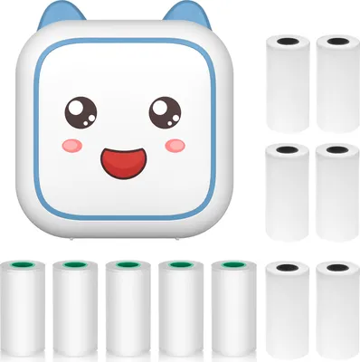 Zdjęcie produktu dla Mini drukarka termiczna, wielofunkcyjna mini drukarka, przenośna, drukarka do natychmiastowego drukowania zdjęć, Bluetooth do smartfonów, w zestawie 6 rolek papieru 57 mm + 5 samoprzylepnych rolek papieru, kompatybilna z systemami iOS i Android, kolor zielony