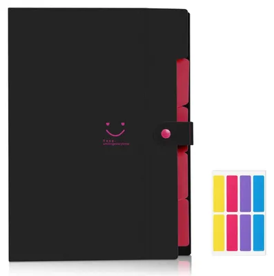 Produktbild von A4-Ablagemappe, 7-Fächer-Mappe, A4-Dokumentenorganizer mit Etiketten, Ablagesystem für Zuhause, Büro, Schule (Schwarze Mappe)