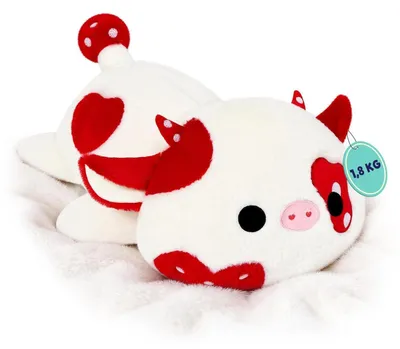 Productafbeelding van Gewichtsknuffel koe, 1,8 kg. Pluche kussen, 50 cm, rood