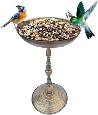 Produktbild von Stehendes Vogelbad mit Wasserspender für den Garten | Vogelbad aus Eisen mit Futterschale für Terrasse, Garten, Balkon und Innenhof