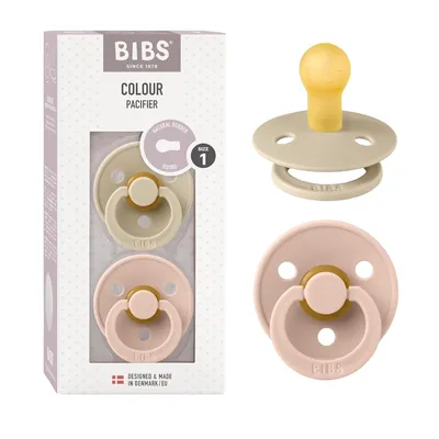 Produktbild von BIBS Colour Schnuller 2er-Pack, BPA-frei, Kirschform Nippel. Naturkautschuk / Latex, Hergestellt in Dänemark. Größe 1 (0-6 Monate), Vanilla / Blush