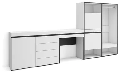 Schuhschrank 297x145x35 cm, 2 Klappen, 2 offene Fächer, Weiß