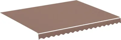 A brown awning with a scalloped edge and a white trim.