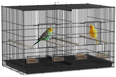 Image de Cage à oiseaux, cloison, roulettes, noir, 94 x 57 x 57 cm
