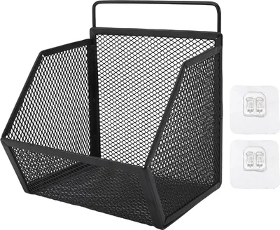 Obrázek produktu pro Závěsný drátěný koš 13,2x10x15cm Lepicí kovový malý úložný prostor do kuchyně Koupelna Ložnice Černá