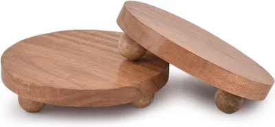Image de Support pour présentoir en bois d'acacia - Socle décoratif - Lot de 2 - Support en bois rond - Pour vases/décorations - Robuste et durable - Présentoir