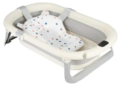 Produktbild von Babybadewanne - Faltbare Badewanne - Mit Badekissen - Integriertes Thermometer - Für 0–6 Monate - PP-Kunststoff - Grau