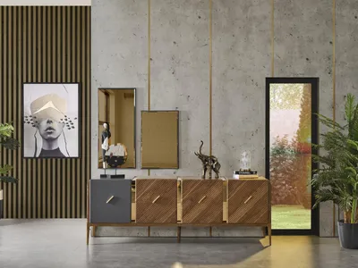 Zdjęcie produktu dla Komoda z szufladami luksusowe szafki komody salon drewno brąz meble