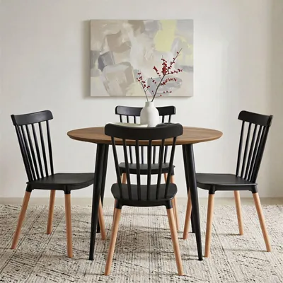 Produktbild von Esszimmerstuhl RAVI im 4er Set, Schwarz - Moderne Küchenstühle aus Polypropylen, Stühle Esszimmer mit stabilen Beinen aus Buchenholz, Esszimmermöbel skandinavisches Design [max. Belastbarkeit 120 kg]