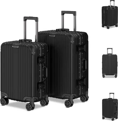 Immagine prodotto di Voyagoux® - Set di valigie AEON S/M - Valigia - Chiusura TSA - Con ruote - Nero - Struttura in alluminio