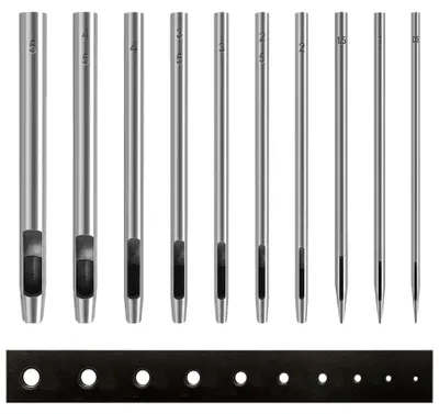 Lochwerkzeug-Set, 10 Hohlpunzen, 0,5–5 mm, für Leder & Stoff