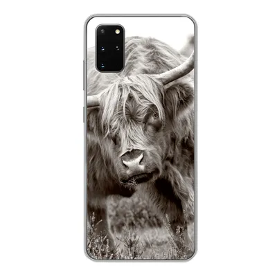 Produktbild von MuchoWow® Handyhülle Schutzhülle Hülle für Samsung Galaxy S20 Plus Schottischer Highlander - Schwarz - Weiß - Hörner Silikon Softcase Handy Hülle - Hartschale