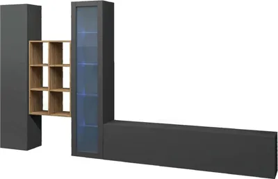 Produktbild von Dmora Wohnwand Eugenio 320x30x180h cm Schwarz 15 Fächer 3 Türen