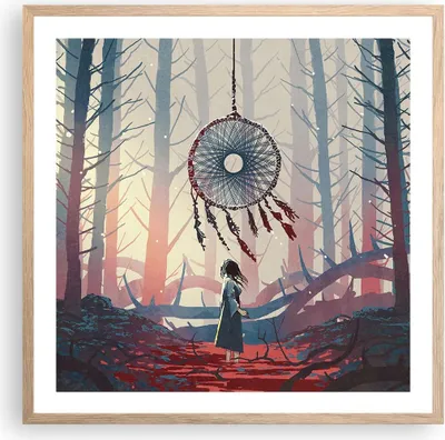 Produktbild von Gerahmtes Poster - Rahmen in heller Eiche - Märchen Fänger Träume - 60x60 cm - Wand Bild - Wanddeko - Wandbilder - Kunstposter - Wandposter - Bilderrahmen - Bilder - Kunstdruck - P2NAC60x60-4789