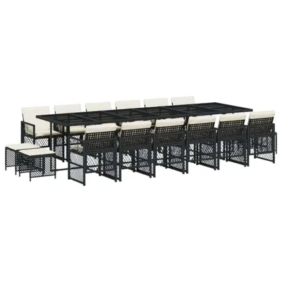 Produktbild von 17-tlg. Garten-Essgruppe mit Kissen Schwarz Poly Rattan