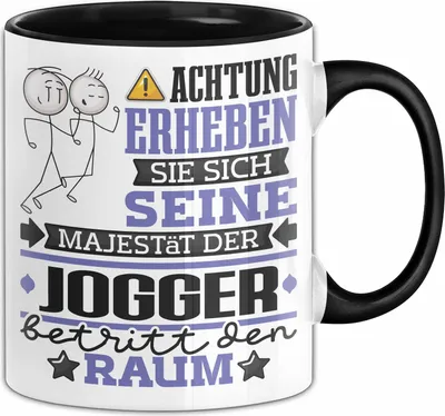 Produktbild von Jogger Geschenk Tasse Lustiger Spruch Erheben Sie Sich Der Jogger Betritt den Raum (Schwarz)