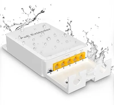Produktbild von Outdoor-Gigabit-PoE-Repeater 1 Eingang, 4 Ausgänge, NICGIGA 5-Port-Gerät, 802.3af/at/bt PoE, wasserdicht, Repeater, VLAN, Reichweite: 100 Meter (328 Fuß), Power over Ethernet (PoE) Splitter. – 5 Anschlüsse | 4 * 1000 Mbps PoE-Ausgänge (für den Außenbereich)
