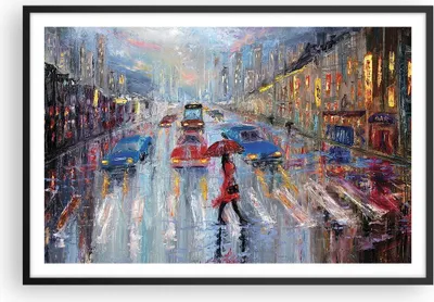 Produktbild von Gerahmtes Poster - Schwarzer Rahmen - Acryl Stadt Regen - 91,5x61 cm - Wand Bild - Wanddeko - Wandbilder - Kunstposter - Wandposter - Bilderrahmen - Bilder - Kunstdruck - Wandbild - P2BAA91x61-4251