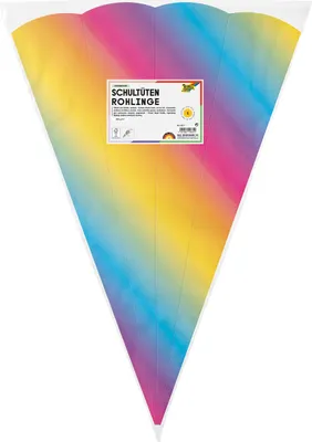 Produktbild von Schultüten Rohling - 68 cm sechseckig regenbogen 5er Pack.