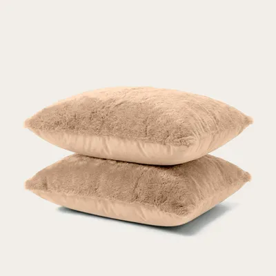 Produktbild von HappyBed Kissenbezug | Teddy Plüsch Taupe | 2er Set