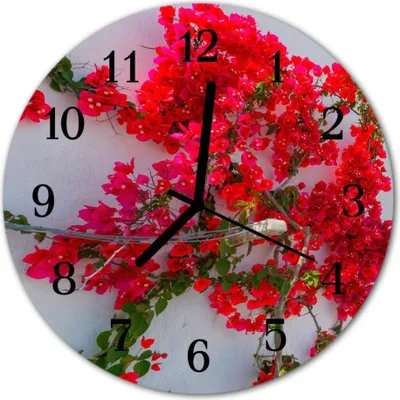 Produktbild von Glasuhr Wanduhr Küchenuhr Echt-Glas 30fi cm Blumen rot