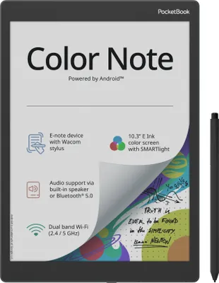 Image de Pocketbook Color Note, 26,2 cm (10.3"), E-Tinte Kaleido, 1404 x 1872 Pixel, ACSM, AZW, AZW3, CBR, CBZ, CHM, DOC, DOCX, DjVu, EPUB, EPUB DRM, FB2, FB2.ZIP, HTM, HTML, MOBI,..., MP3, OGG, BMP, JPEG, PNG