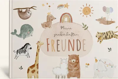Produktbild von MeinBaby123® Freundebuch Boho Tiere für Kinder | Freundealbum Kindergarten Schule | Geschenk Einschulung, Freundebuch Kindergarten