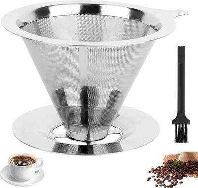 Produktbild von Kaffeefilter Edelstahl - Kaffeefilter, Permanenter Pour Over Kaffeefilter aus Edelstahl, Papierloser Dauer-Mehrweg-Kaffeefilter zur manuellen Kaffeezubereitung, mit Reinigungsbürsten