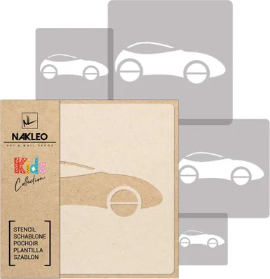 Produktbild von Schablonen Malen für Kinderzimmer, 5 Stück Set 9x9 bis 34x34cm Auto Automobil Kraftfahrzeug, Wiederverwendbare Kunstoff Zimmer Malvorlage