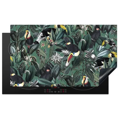 Produktbild von KitchenYeah© Herdabdeckplatte Blumen - Vogel - Collage , 91x52cm, Küche Deko, Glaskeramikkochfeld Herdabdeckung, Abdeckplatte fùr Kochfeld