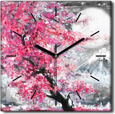 Produktbild von Coloray Uhr auf Leinwand 30x30 cm Wand Uhr Dekoration Wohnzimmer Segeltuch schwarze Hände -Kirschgebirge Landschaft.